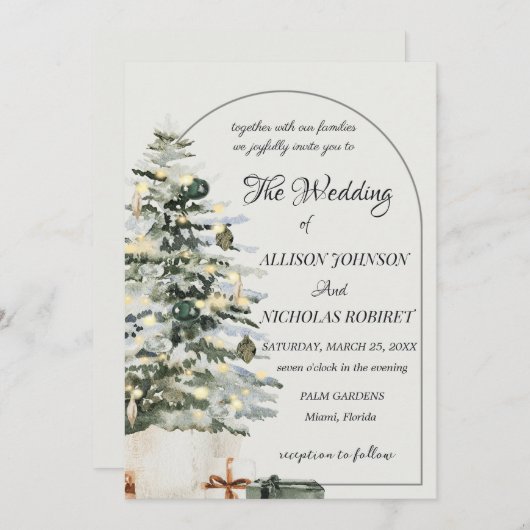 Baum Lichter Winter Weihnachten Hochzeit Einladung (Vorne/Hinten)
