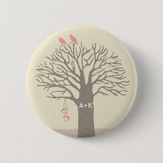 Baum-Liebe-Vogel-Liebe-Initialen-Gewohnheits-Knopf Button (Vorderseite)
