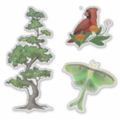 Baum, Luna Moth und Kardinal Bird Nature Aufkleber (Vorderseite)