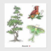 Baum, Luna Moth und Kardinal Bird Nature Aufkleber (Blatt)