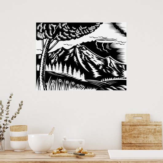 Baum mit Berg im Hinterwald Poster (Küche)
