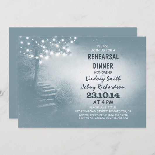 Baum mit Lichtern rustikale Probe Abendessen Einladung (Vorne/Hinten)