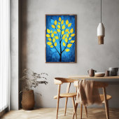 Baum mit Neon-Gelben Blätter Minimalistische Natur Poster