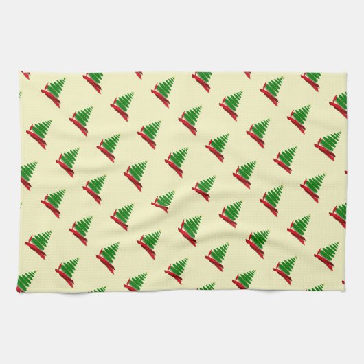 Baum mit Red Ribbon Weihnachten Geschirrtuch (Horizontal)