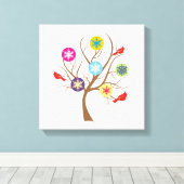 Baum mit Schneeflocken und Kardinälen modern Leinwanddruck (Insitu (Holzboden))