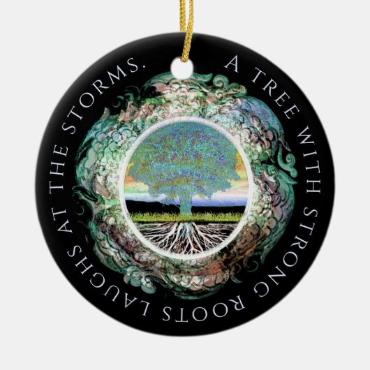 Baum mit starker Roots-Positive Nachricht Keramik Ornament (Vorne)