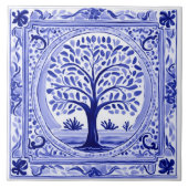Baum Mittelmeer Rustikale Kunst in Blau und Weiß Fliese (Vorderseite)