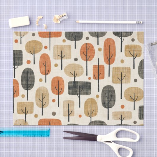 Baum-Muster im Stil der Mitte des 20. Jahrhunderts Seidenpapier (Handwerk)