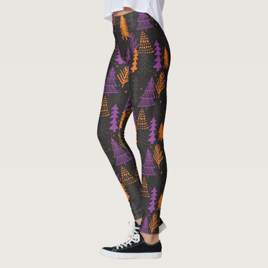 Baum-Muster-Schwarz-Orange Halloweens immergrüne Leggings (Links)