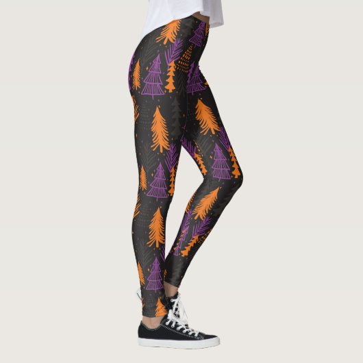 Baum-Muster-Schwarz-Orange Halloweens immergrüne Leggings (Rechts)