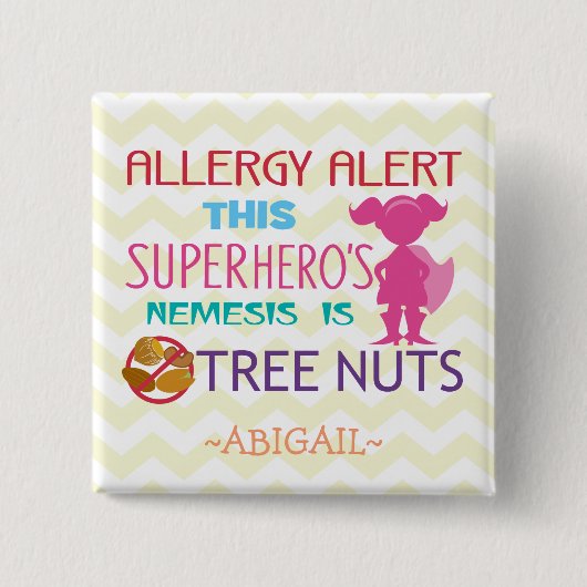 Baum-Nuss-Allergie-Alarm-Superheld-Mädchen-Knopf Button (Vorderseite)