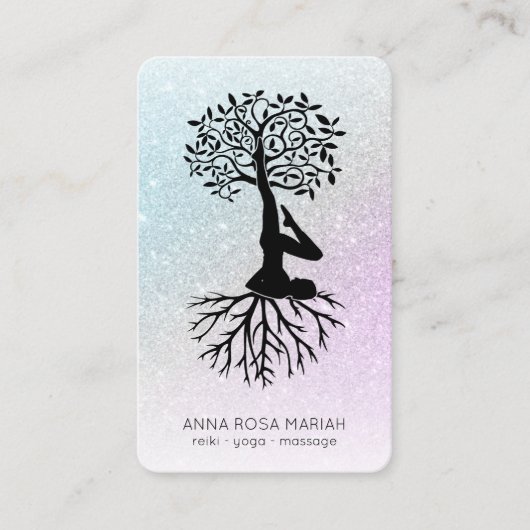 *~* Baum Pastel QR Zen Glitzer Yoga Visitenkarte (Vorderseite)
