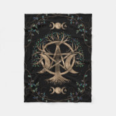 Baum Pentagram Mond Ornament Fleecedecke (Vorderseite)