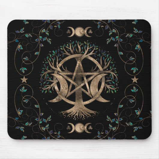 Baum Pentagram Mond Ornament Mousepad (Vorne)
