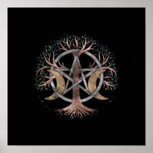 Baum Pentagram Mond Ornament Poster