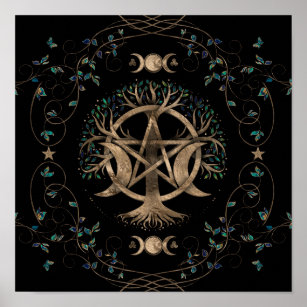 Baum Pentagram Mond Ornament Poster