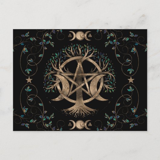 Baum Pentagram Mond Ornament Postkarte (Vorderseite)