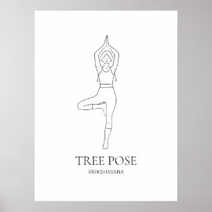 Baum-Pose-Yoga-Frau Minimalistische schwarze Linie Poster