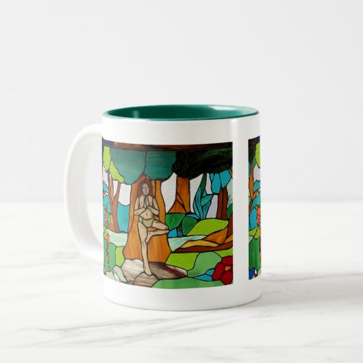 Baum-Pose-Yoga-Tasse Zweifarbige Tasse (Vorderseite Links)