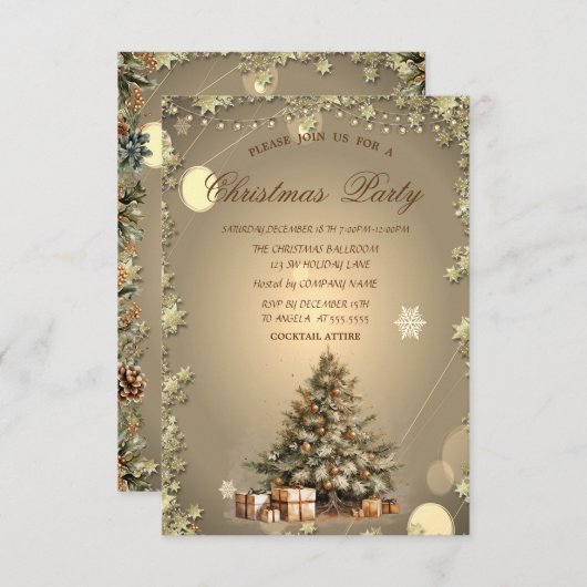 Baum, Presents Pine cones Stars Weihnachten Einladung (Vorne/Hinten)