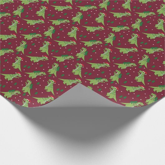Baum Rex Novelty Dinosaur Weihnachtsburgund Geschenkpapier (Ecke)