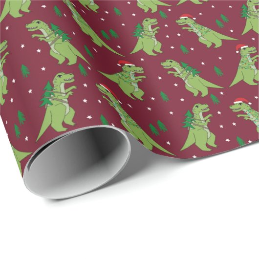 Baum Rex Novelty Dinosaur Weihnachtsburgund Geschenkpapier (Rolleneckpunkt)
