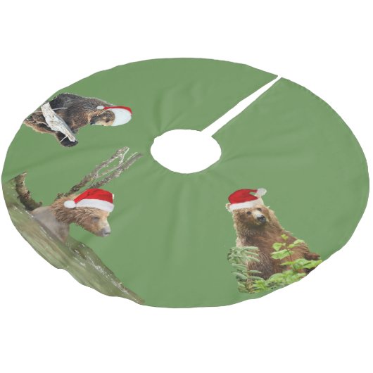 Baum-Rock mit Grizzlybären Polyester Weihnachtsbaumdecke (Schrägansicht)