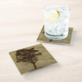 Baum-Silhouette auf Bronzehintergrund Glasuntersetzer (Schrägansicht)