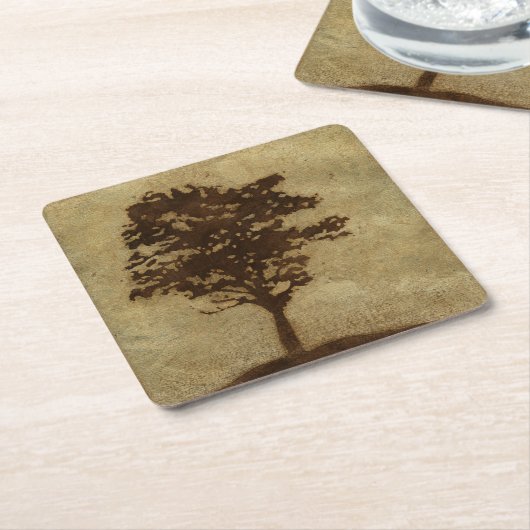 Baum-Silhouette auf Bronzehintergrund Rechteckiger Pappuntersetzer (angewinkelt)