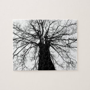 Baum-Silhouette in Schwarzweiss Puzzle