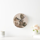 Baum-Studie (Stift u. Tinte auf Papier) Runde Wanduhr (Zuhause)