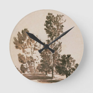 Baum-Studie (Stift u. Tinte auf Papier) Runde Wanduhr