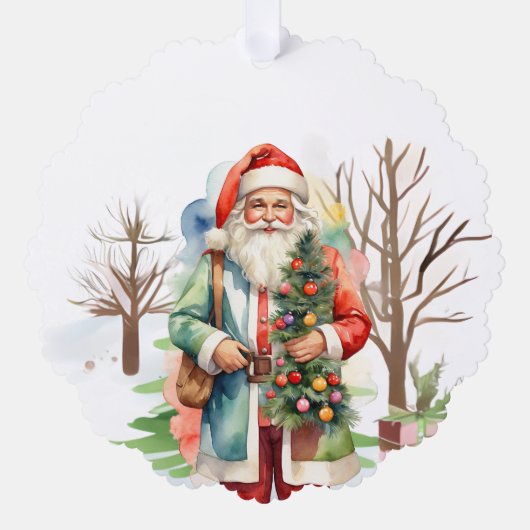Baum umarmt Santa Paper Ornament Card (Vorderseite)