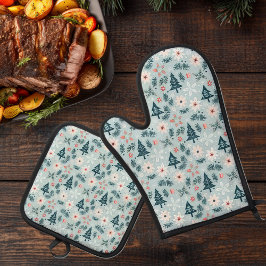 Baum- und Blume-Design Ofenhandschuh & Topflappen-Set