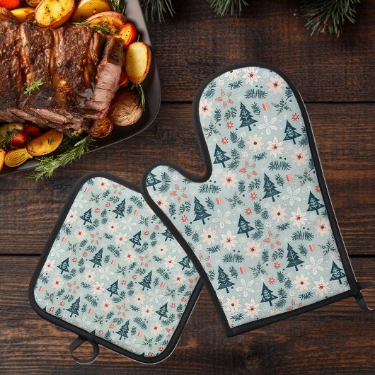 Baum- und Blume-Design Ofenhandschuh & Topflappen-Set