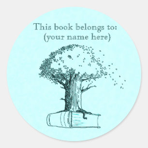 Baum und Buch, hellblau Runder Aufkleber