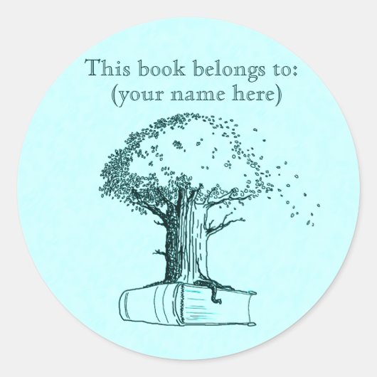 Baum und Buch, hellblau Runder Aufkleber (Vorderseite)