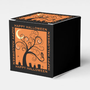 Baum und Friedhof Orange Kunst Frohes Halloween Geschenkschachtel
