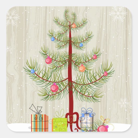 Baum und Geschenke Quadratischer Aufkleber (Vorderseite)