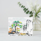 Baum und Landschaft mit Bergdorf Postkarte (Stehend Vorderseite)