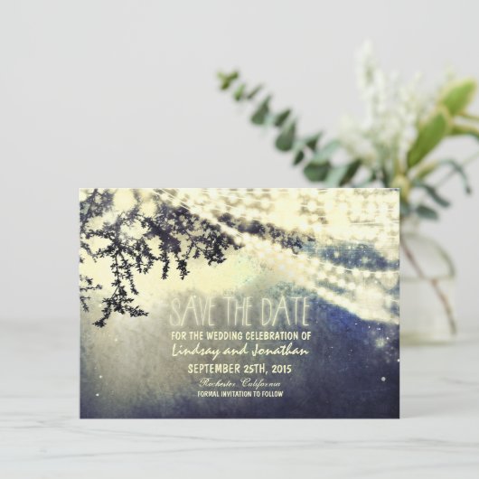 Baum und Lichter rustikal speichern Sie die Datums Save The Date (Stehend Vorderseite)