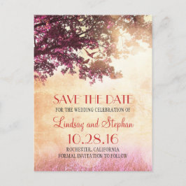 Baum und liebende Vögel rustikal Save the Date Vin Ankündigungspostkarte