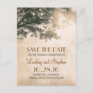 Baum und liebende Vögel rustikal Save the Date Vin Ankündigungspostkarte