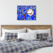 Baum und Mond auf der Leinwand - Blau (Insitu (Schlafzimmer))