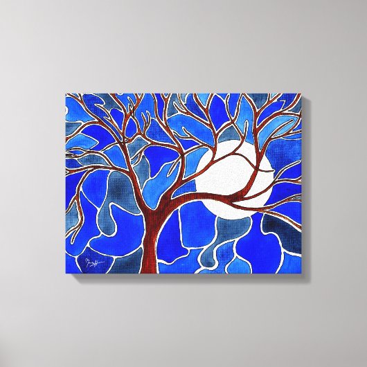 Baum und Mond auf der Leinwand - Blau (Vorderseite)