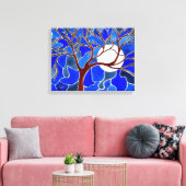 Baum und Mond auf der Leinwand - Blau (Insitu (Wohnzimmer))