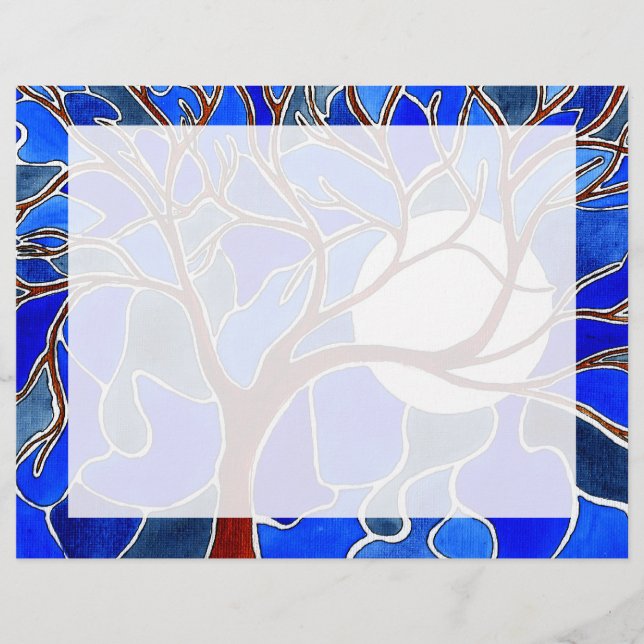 Baum und Mond auf der Leinwand - Blau (Vorderseite)