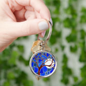 Baum und Mond auf Leinwand - Blau Schlüsselanhänger (Hand)