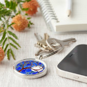 Baum und Mond auf Leinwand - Blau Schlüsselanhänger (Seite)