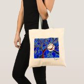 Baum und Mond auf Leinwand - Blau Tragetasche (Vorderseite (Produkt))